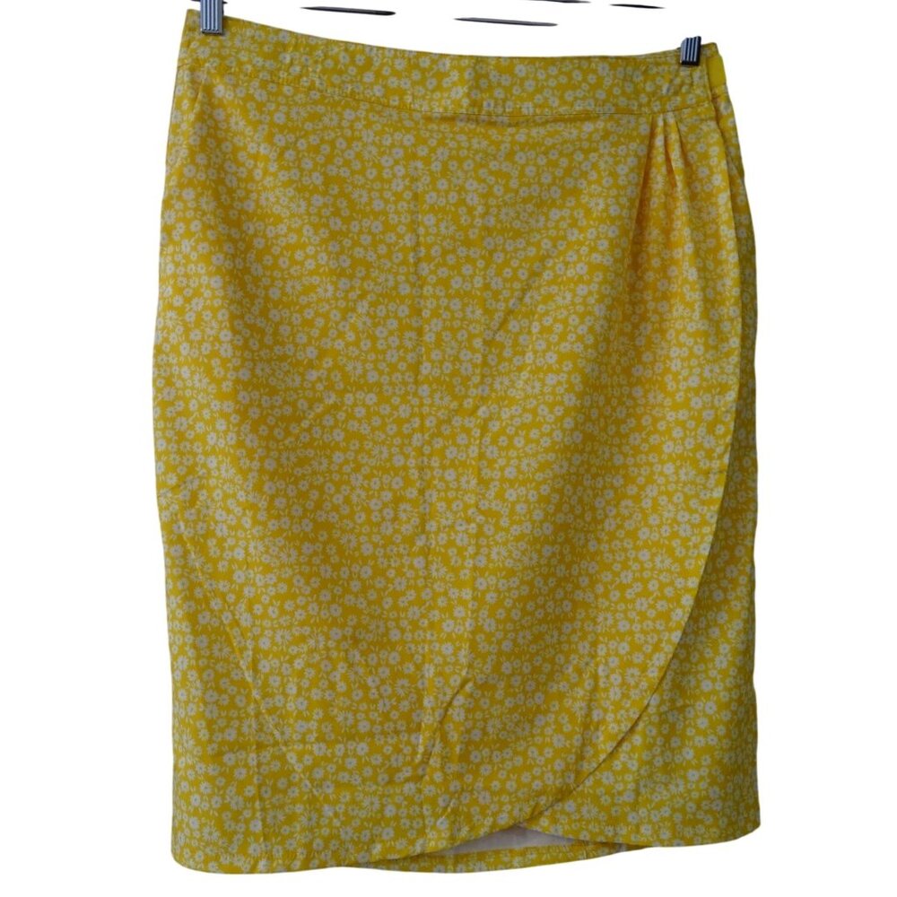 RipSkirt Hawaii Women Yellow Ditsy Daisy Wrap Skirt Size L Pockets Vacation NEW